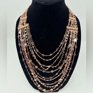 BCBG Maxazria Boho Layered Multi Strand Drape Bib Runway Rose Gold Necklace